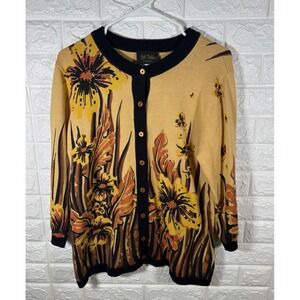 Bob Mackie Wearable Art Womens Cardigan Jacket Size Medium‎ Button Front Floral